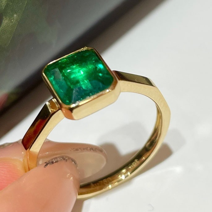 14K GOLD 1.61 CT VIVID GREEN NATURAL EMERALD RING - 5