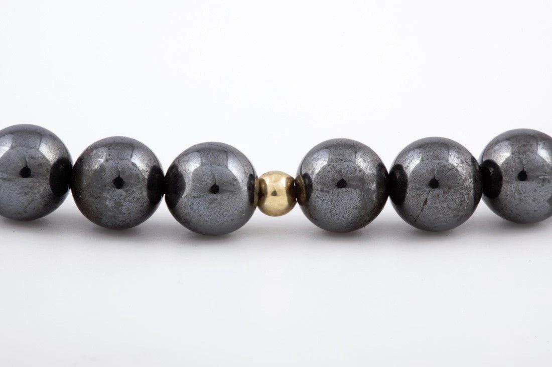 Hematite Bead and 14 kt Gold Bead Necklace - 3