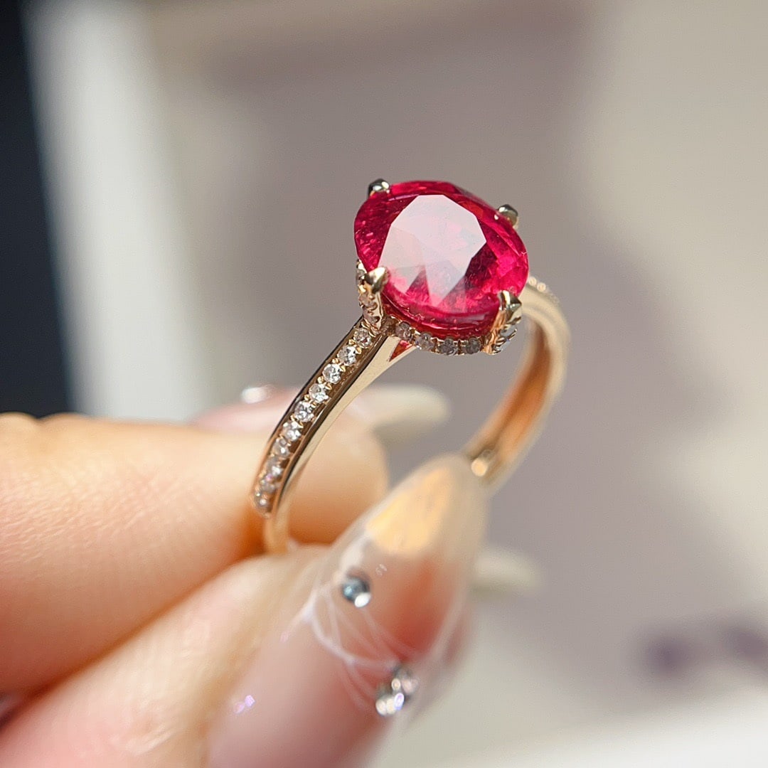 14K GOLD 2.25 CT NATURAL TOURMALINE & DIAMOND RING - 5