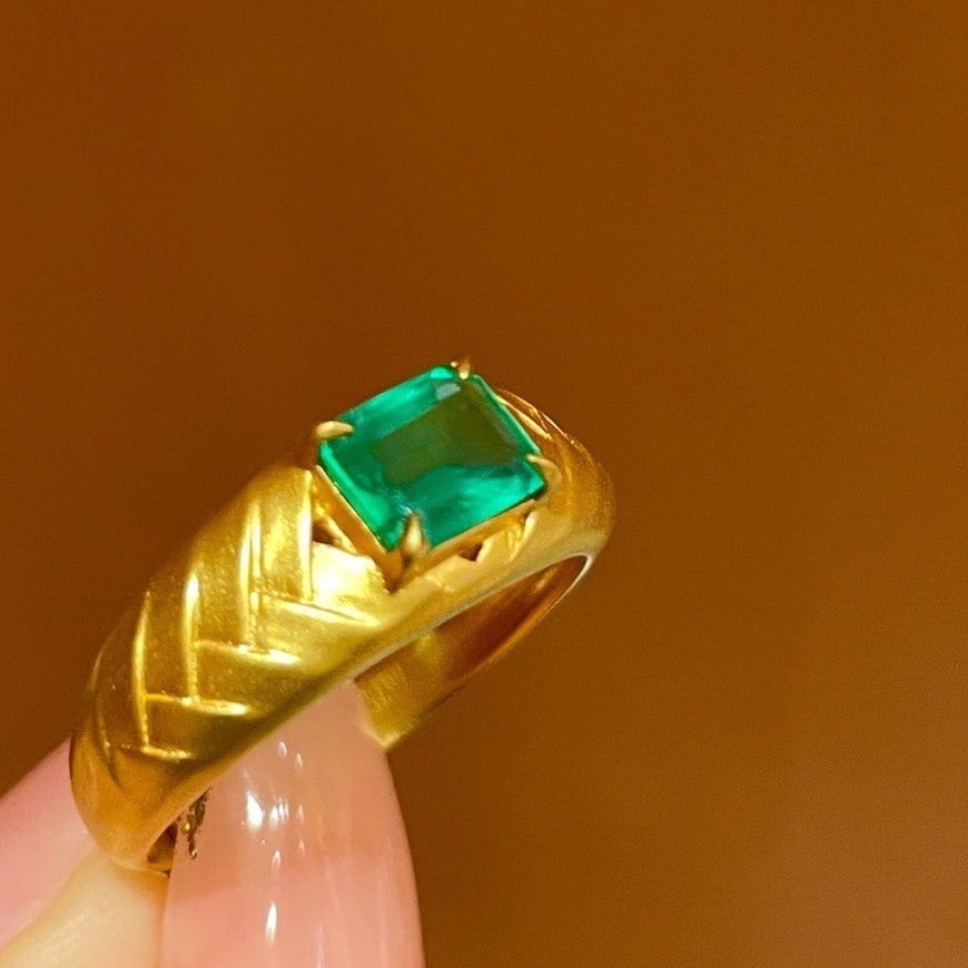 14K GOLD 1 CT VIVID GREEN NATURAL EMERALD RING - 2