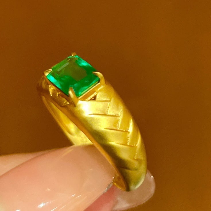 14K GOLD 1 CT VIVID GREEN NATURAL EMERALD RING - 3