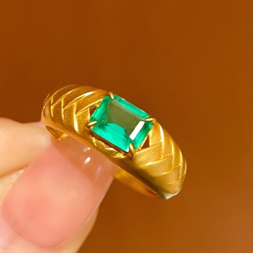 14K GOLD 1 CT VIVID GREEN NATURAL EMERALD RING - 4