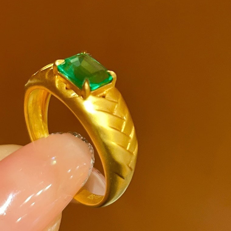 14K GOLD 1 CT VIVID GREEN NATURAL EMERALD RING - 5