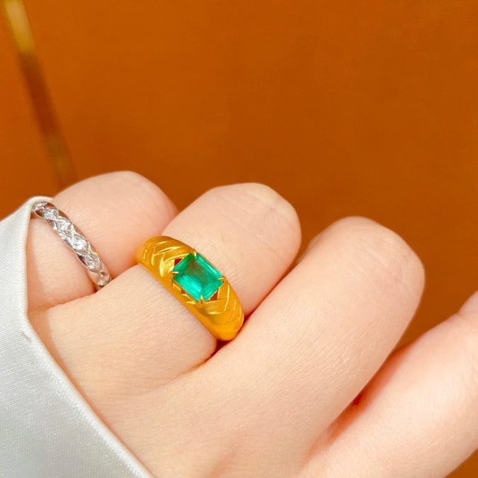 14K GOLD 1 CT VIVID GREEN NATURAL EMERALD RING - 6