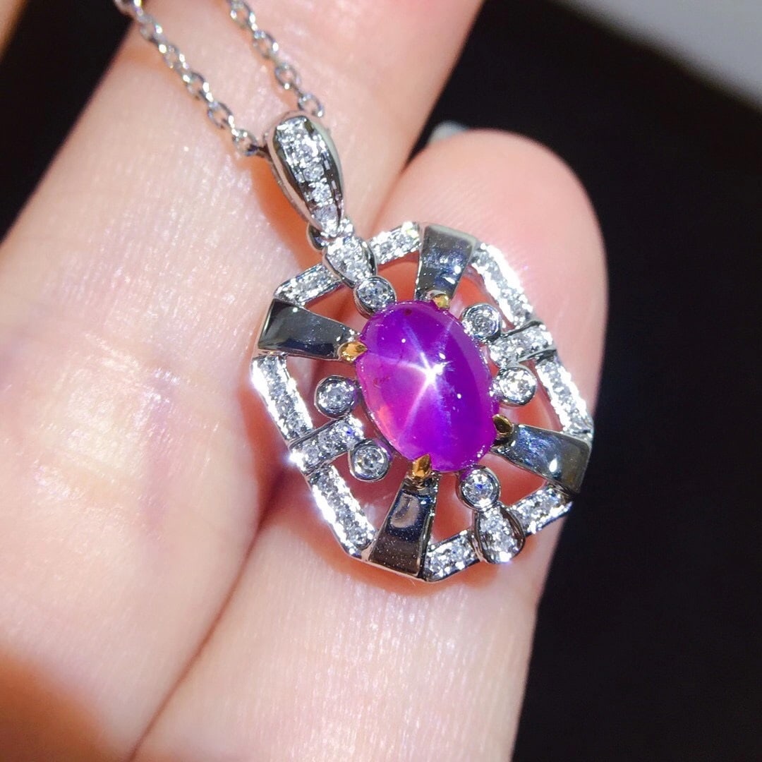 14K GOLD 1.82 CTW NATURAL STAR SAPPHIRE & DIAMOND PENDANT - 2