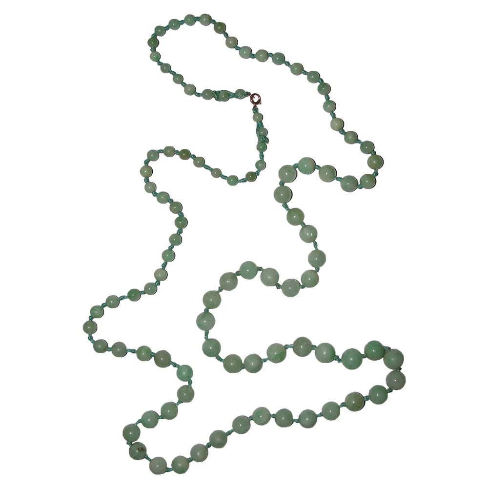Victorian Green Jadeite Jade Bead Flapper Necklace - 2