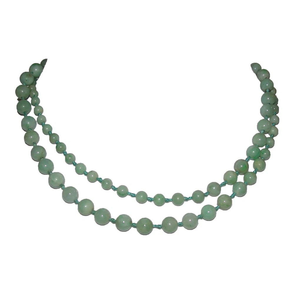Victorian Green Jadeite Jade Bead Flapper Necklace - 4