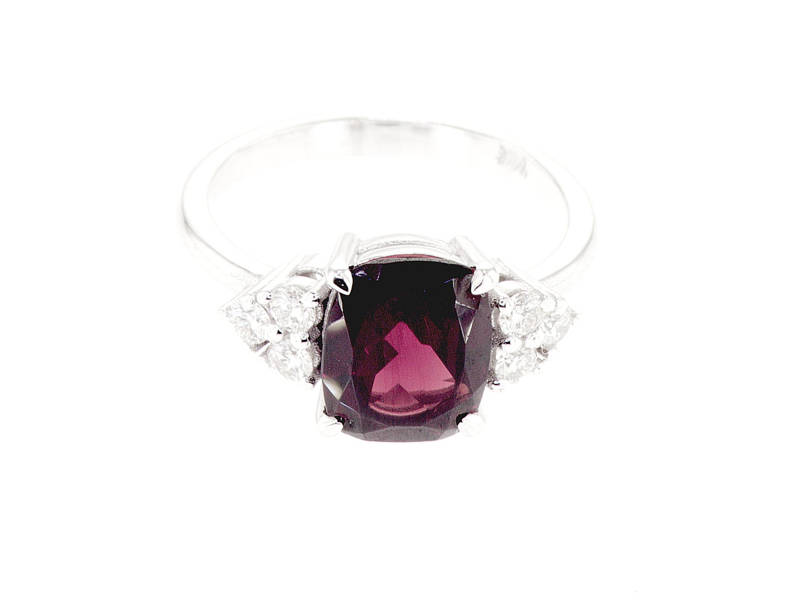 3.12cttw Natural Garnet & Natural Diamond Ring 14K White Gold 4.31 gr - 5