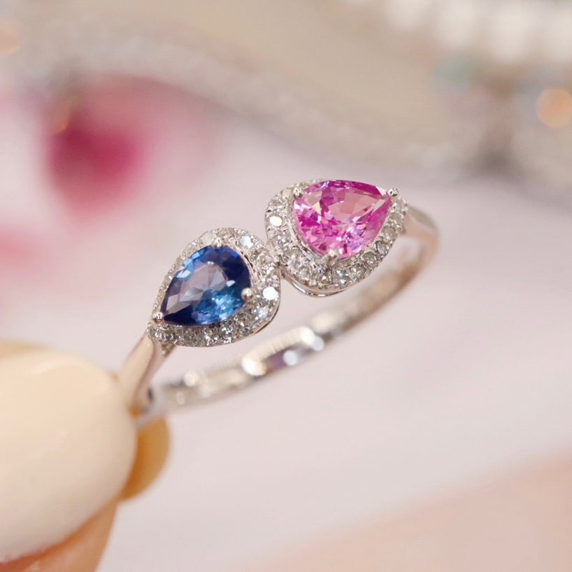 14K GOLD 0.83 CTW NATURAL SAPPHIRE & DIAMOND RING - 2