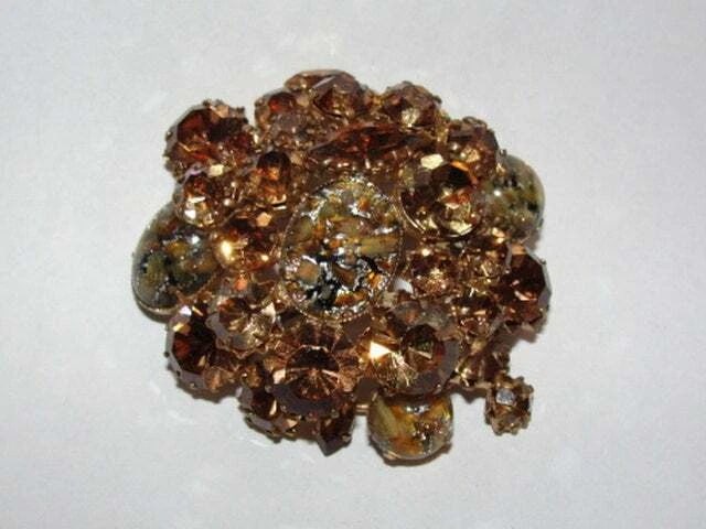 Large Faceted Austrian Crystal Brooch and Murano Glass Cabochons - 2