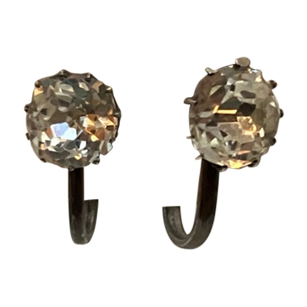 Georgian Sterling Silver French Paste Screw On Earrings - 2