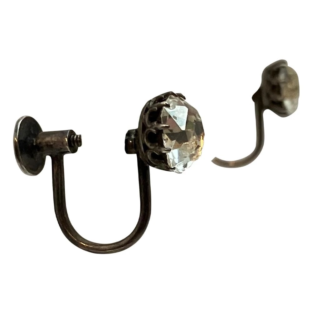 Georgian Sterling Silver French Paste Screw On Earrings - 3