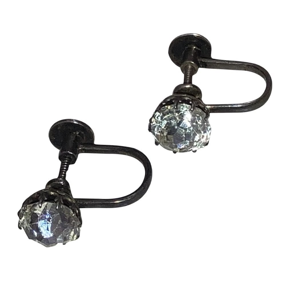 Georgian Sterling Silver French Paste Screw On Earrings - 4