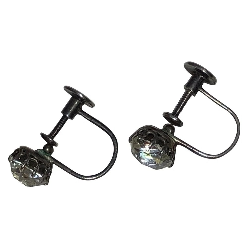 Georgian Sterling Silver French Paste Screw On Earrings - 5