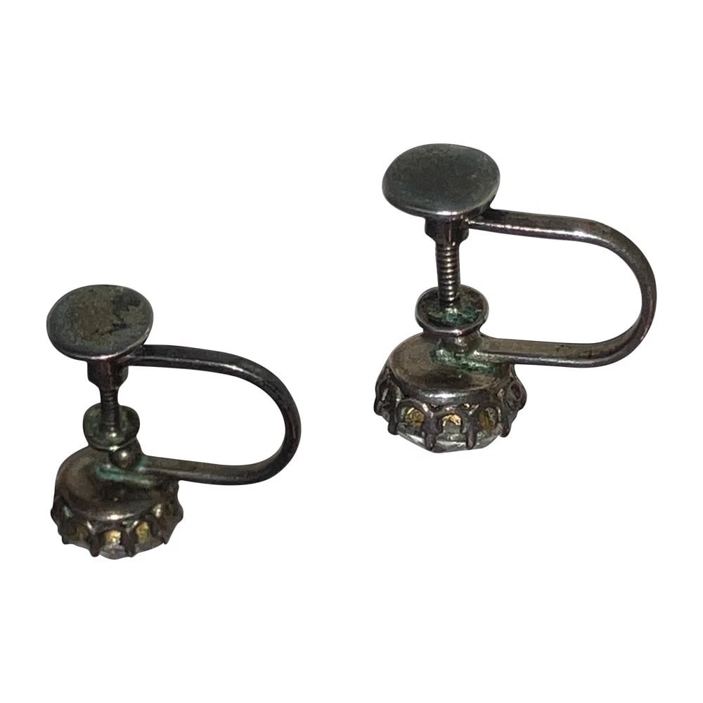 Georgian Sterling Silver French Paste Screw On Earrings - 7