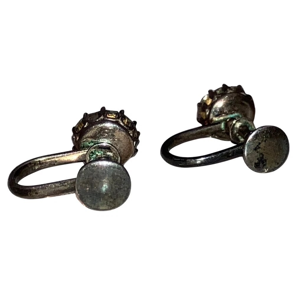Georgian Sterling Silver French Paste Screw On Earrings - 8