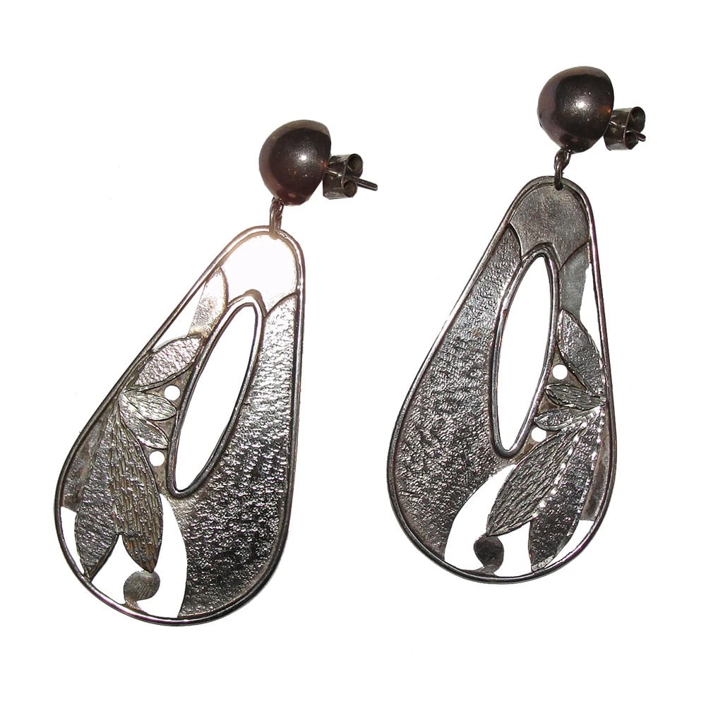 Hand Made Sterling Silver Etched Chandelier Earrings - 4