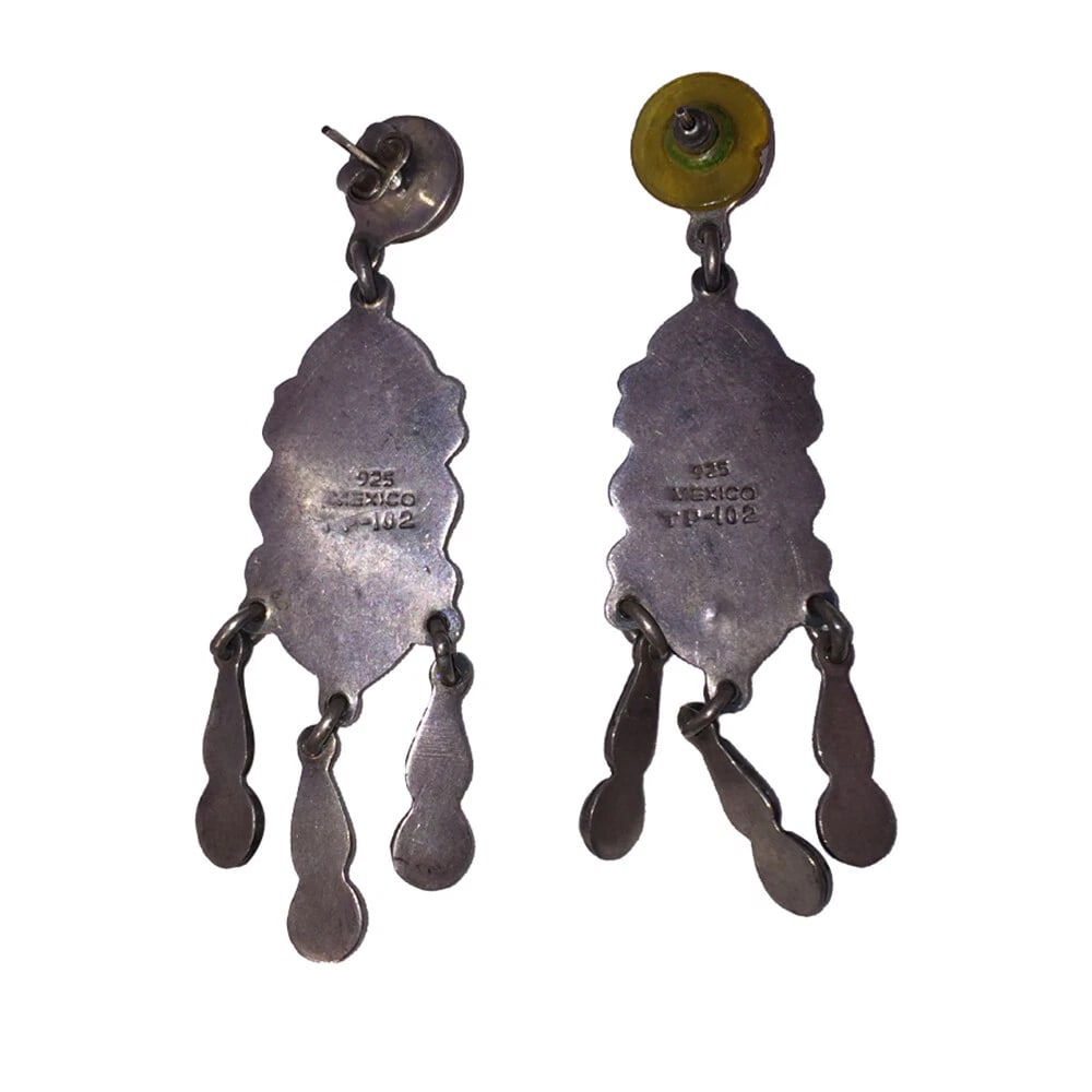 Mexican Sterling Silver Gemstone Chandelier Dangle Earrings - 6