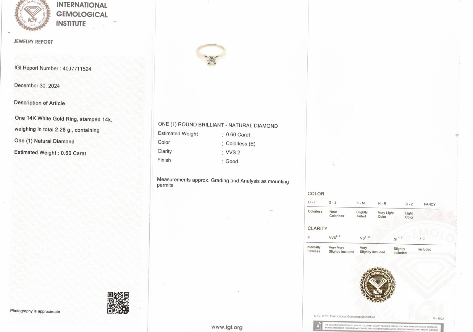 0.60cttw Natural Diamond Ring 14K White Gold 2.28 gr - 8