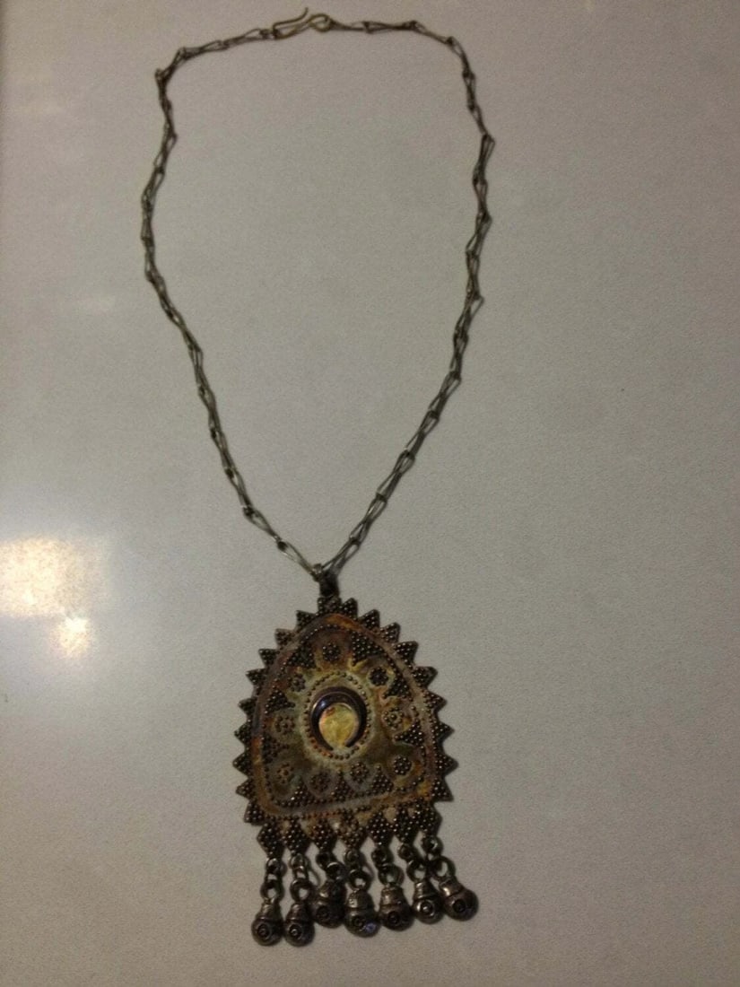 Sterling Silver Necklace with Brass Closure and Sterling Silver Ethnic Pendant - 3
