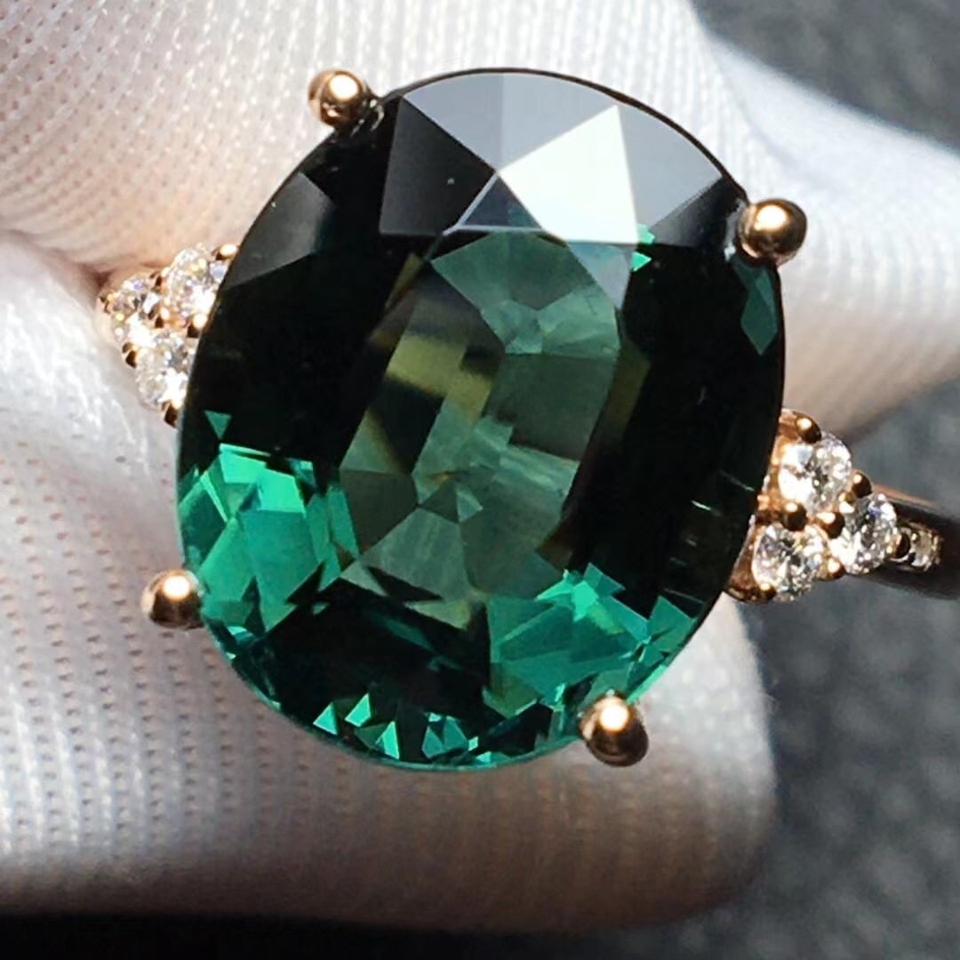 14K GOLD 6.1 CT NATURAL TOURMALINE & DIAMOND RING - 2