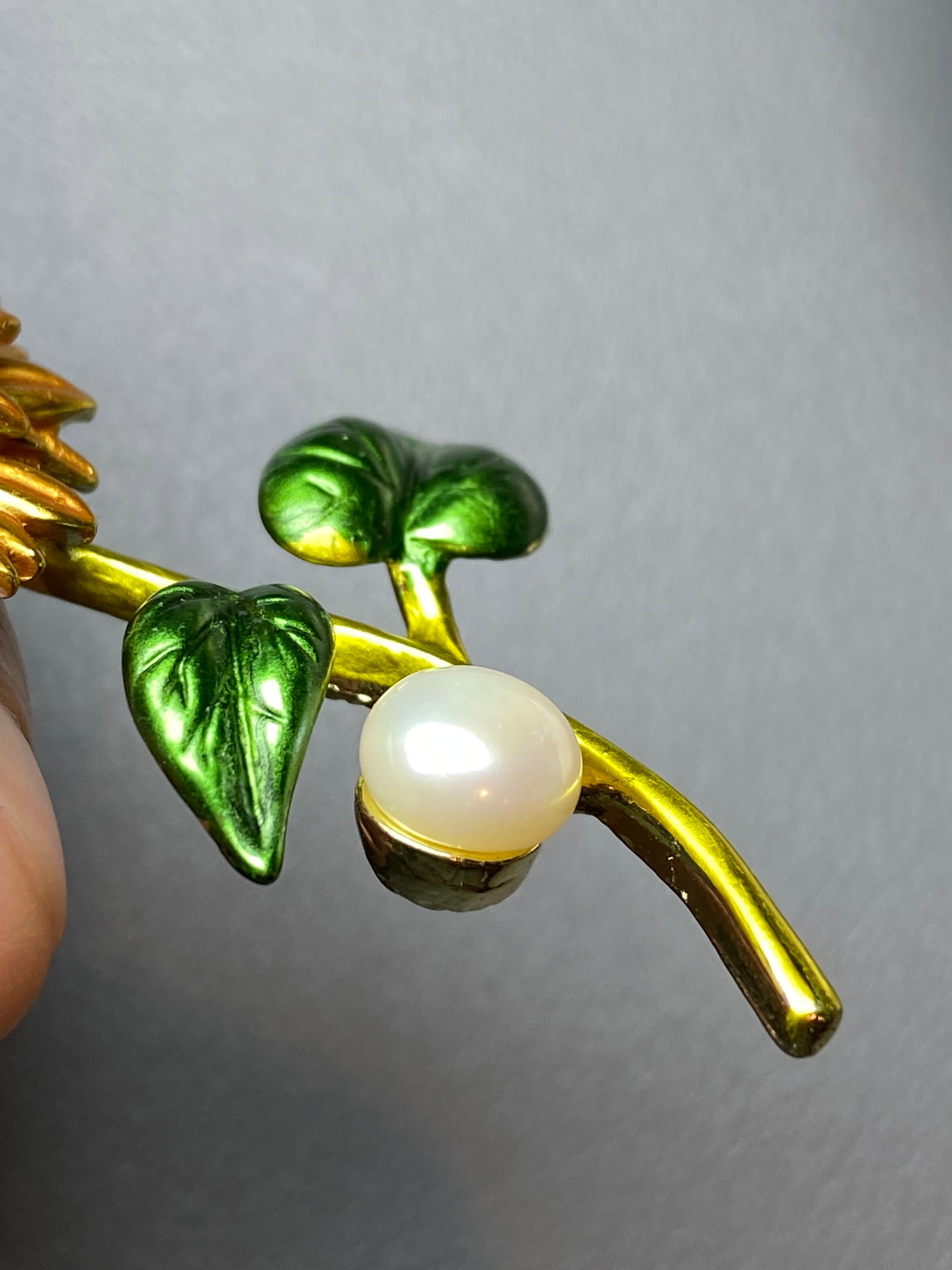 Enamel Sunflower Brooch inlaid with Fresh water Pearl - 7