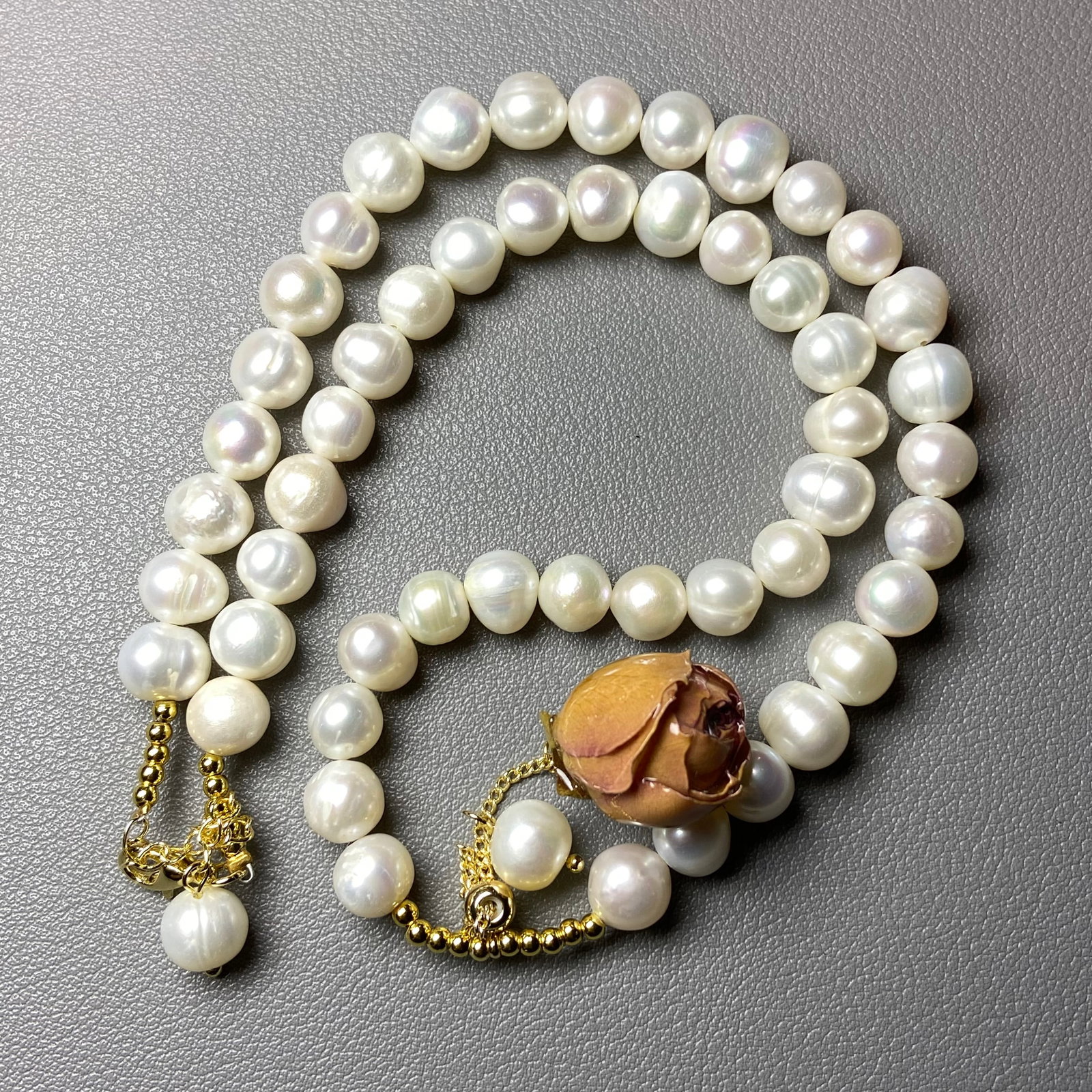 9mm Fresh Water Pearl Necklace with Everlasting Natural Rose Charm - 4
