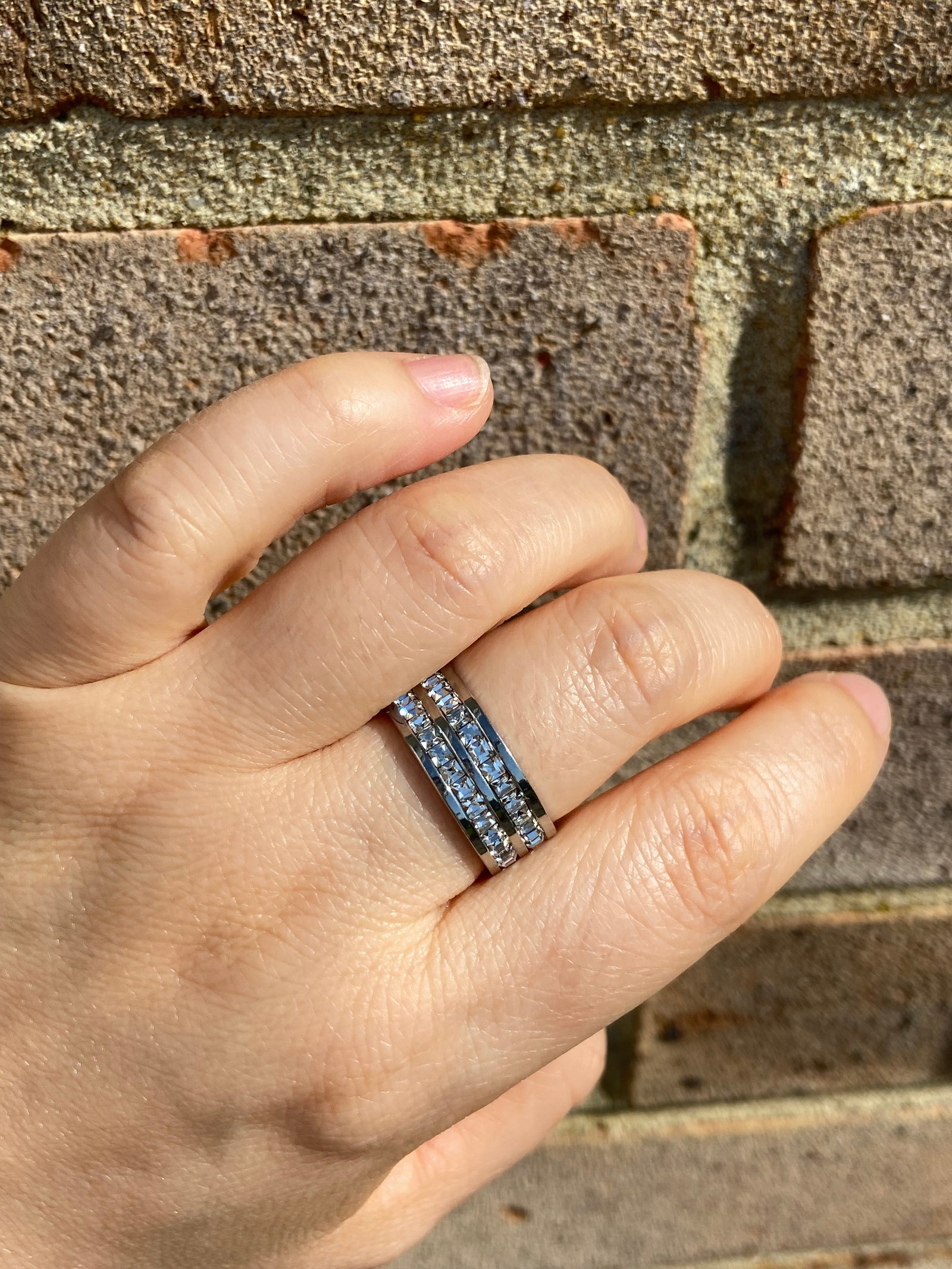 Double layers Full eternity white gold plated titanium steel ring inlaid square moissanite diamond - 2