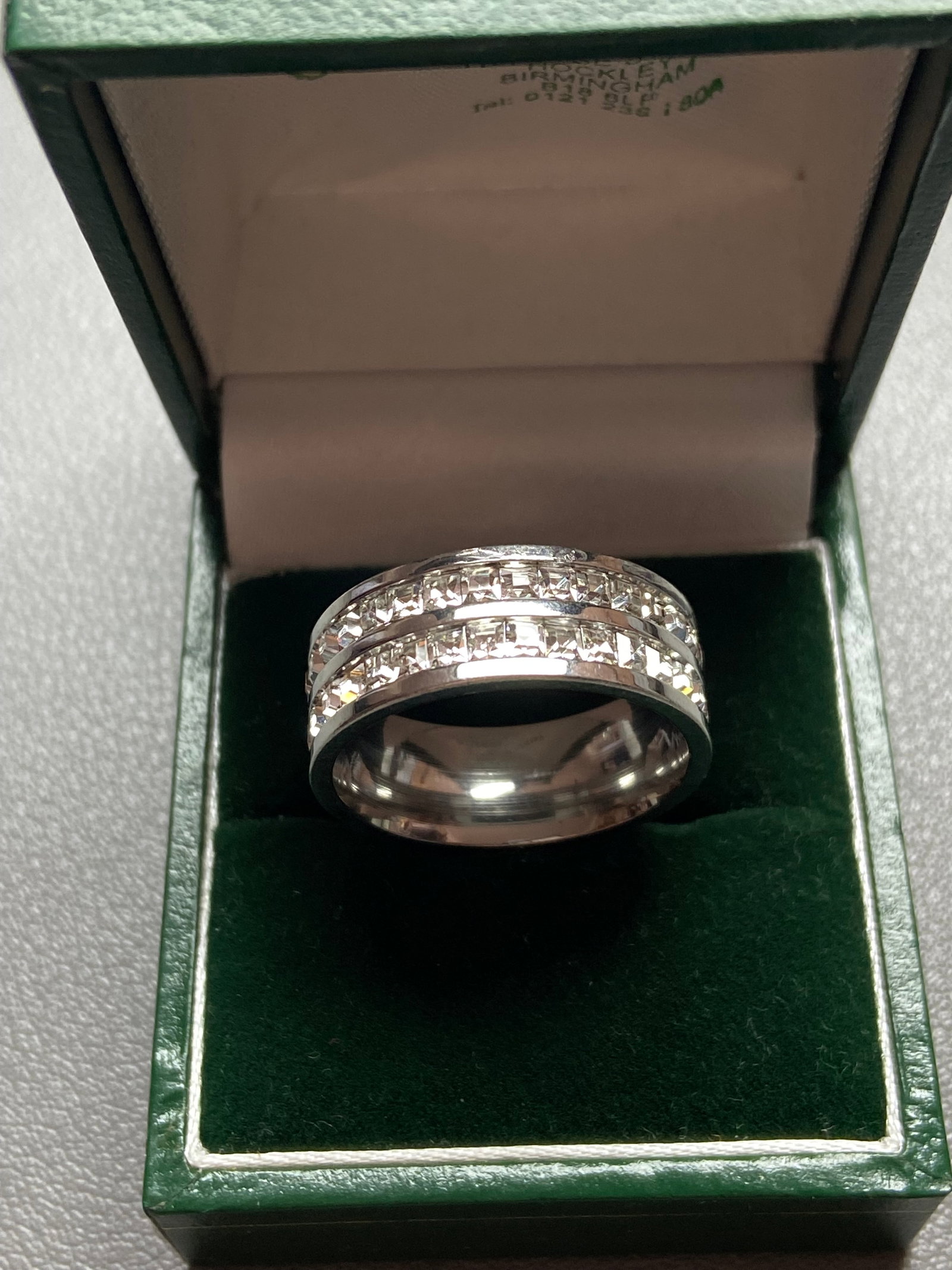 Double layers Full eternity white gold plated titanium steel ring inlaid square moissanite diamond - 3
