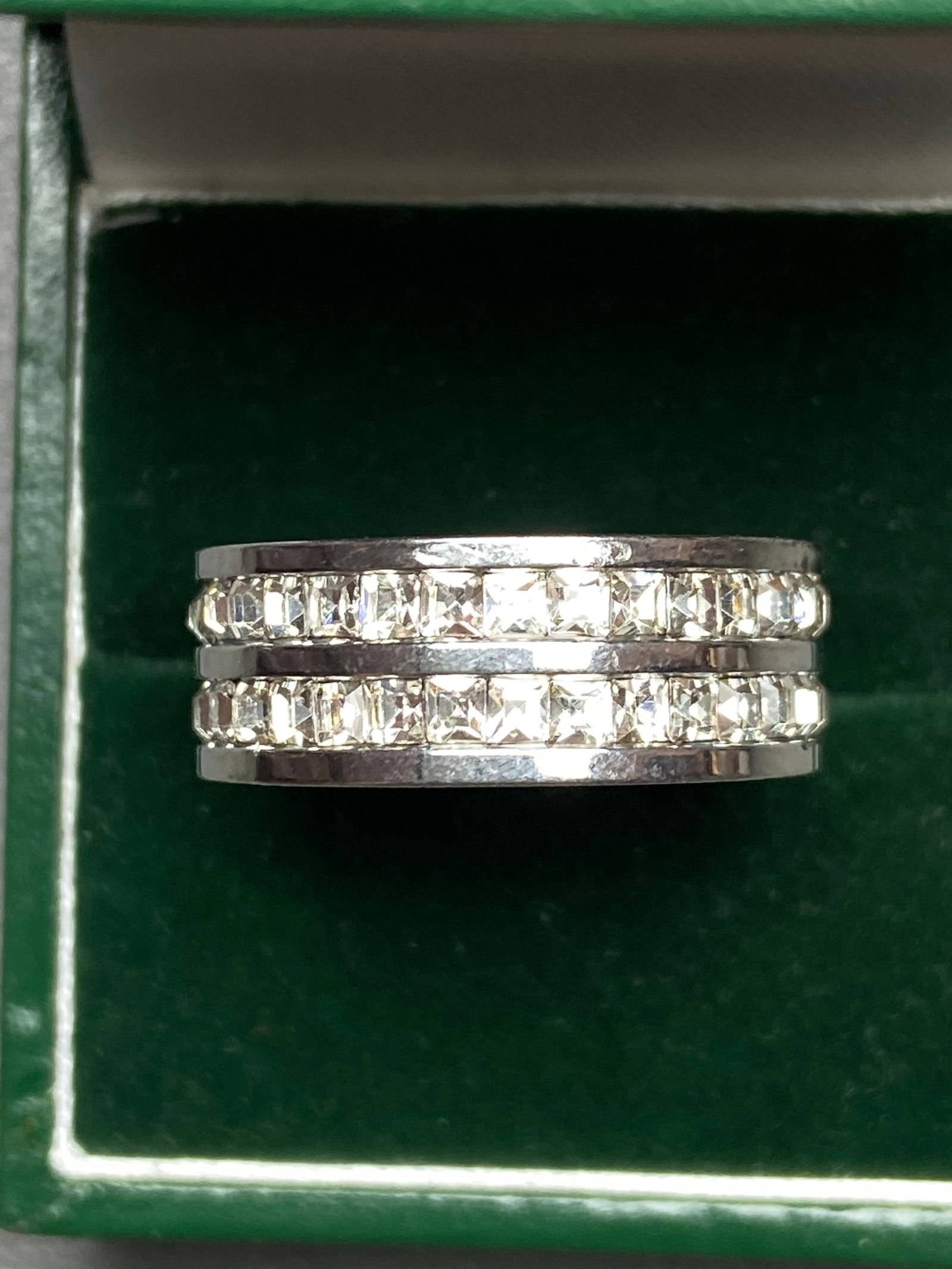 Double layers Full eternity white gold plated titanium steel ring inlaid square moissanite diamond - 5