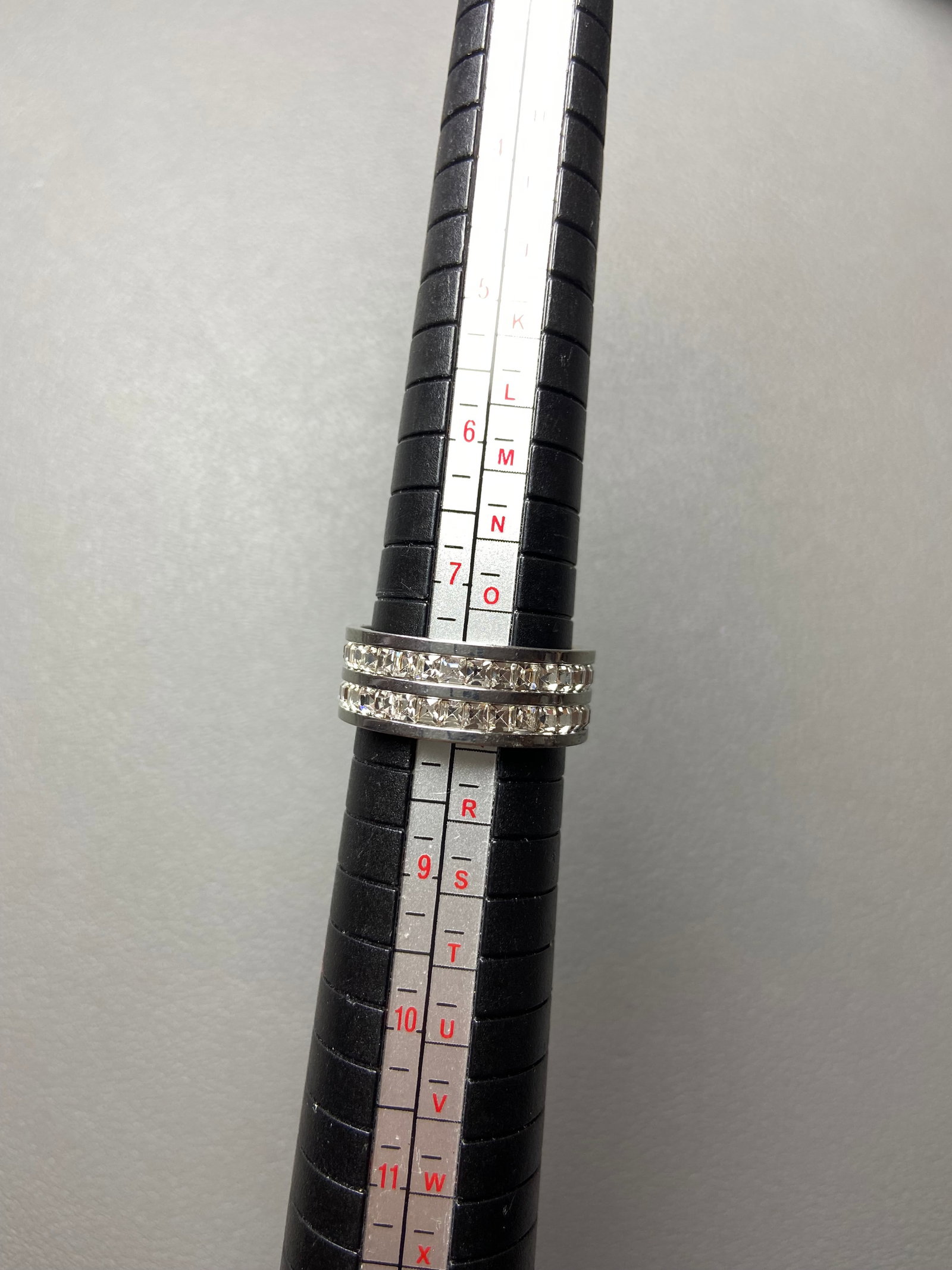 Double layers Full eternity white gold plated titanium steel ring inlaid square moissanite diamond - 6