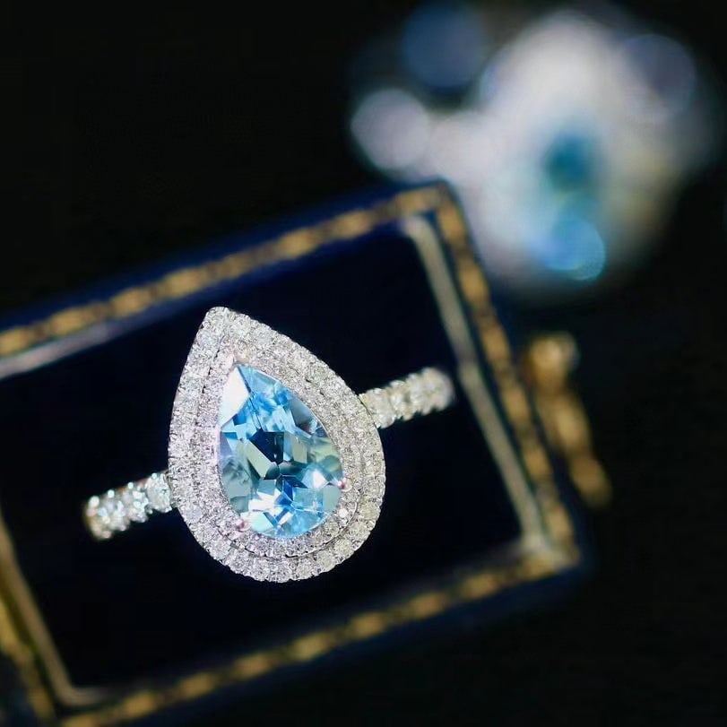 14K GOLD 1.67 CTW NATURAL AQUAMARINE & DIAMOND RING - 2