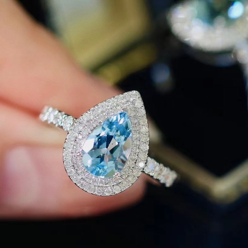 14K GOLD 1.67 CTW NATURAL AQUAMARINE & DIAMOND RING - 3