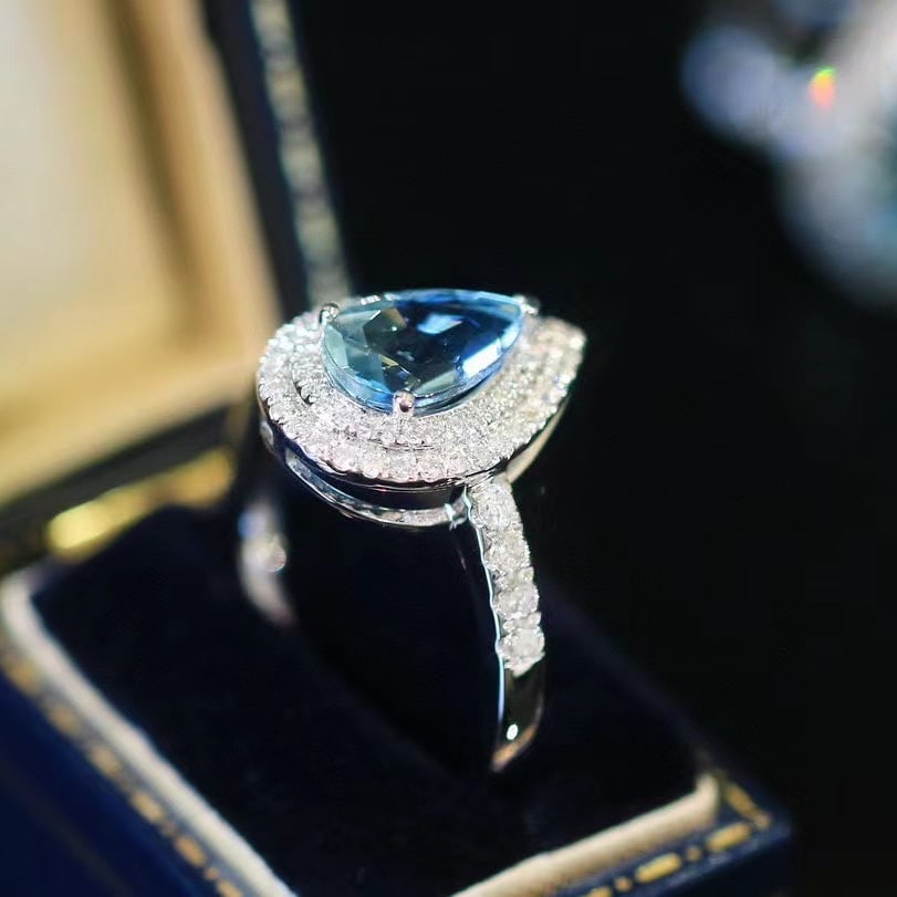 14K GOLD 1.67 CTW NATURAL AQUAMARINE & DIAMOND RING - 4