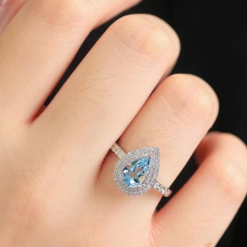 14K GOLD 1.67 CTW NATURAL AQUAMARINE & DIAMOND RING - 5