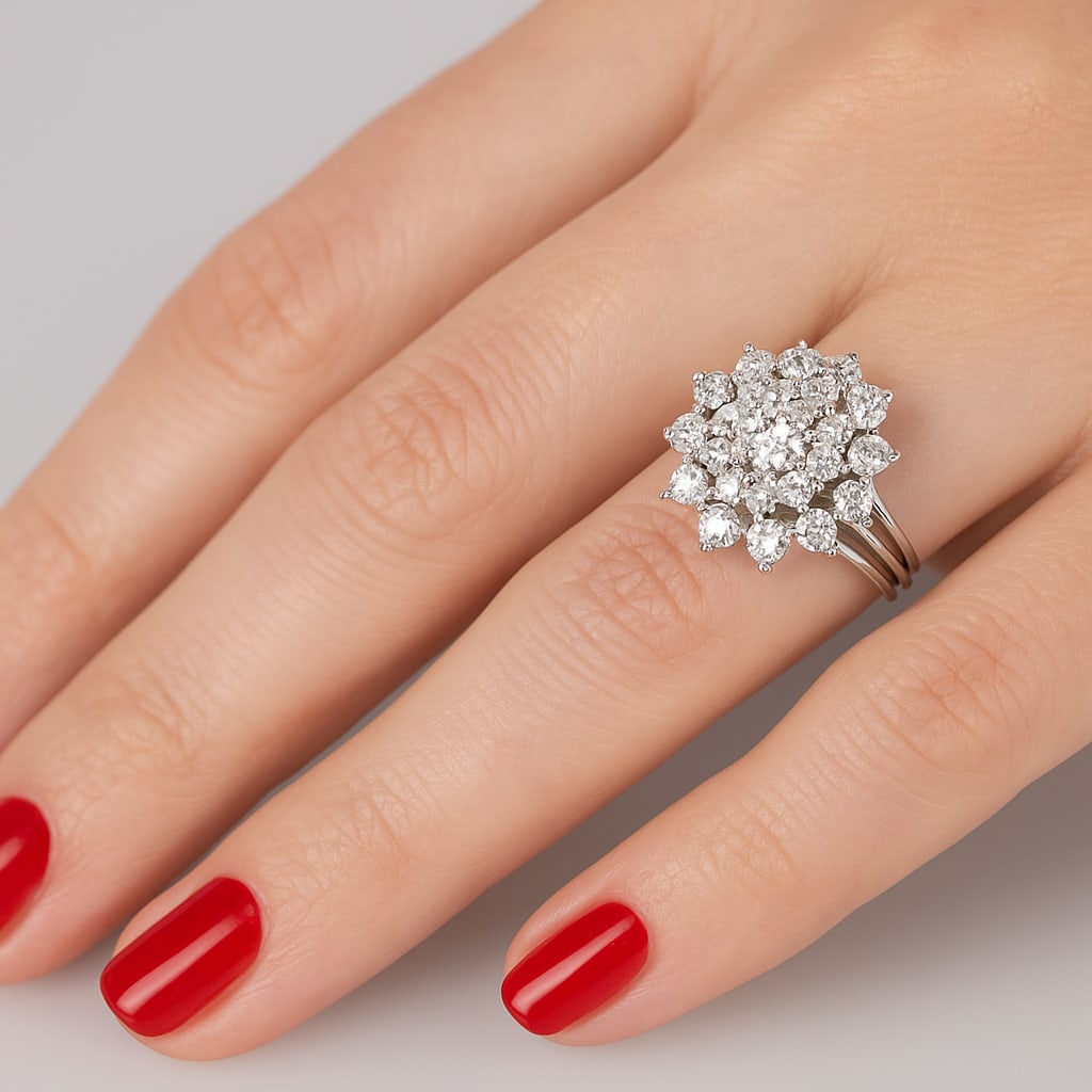 2.50cttw Natural Diamond & Natural Diamond Ring 18K White Gold 6.18 gr - 7