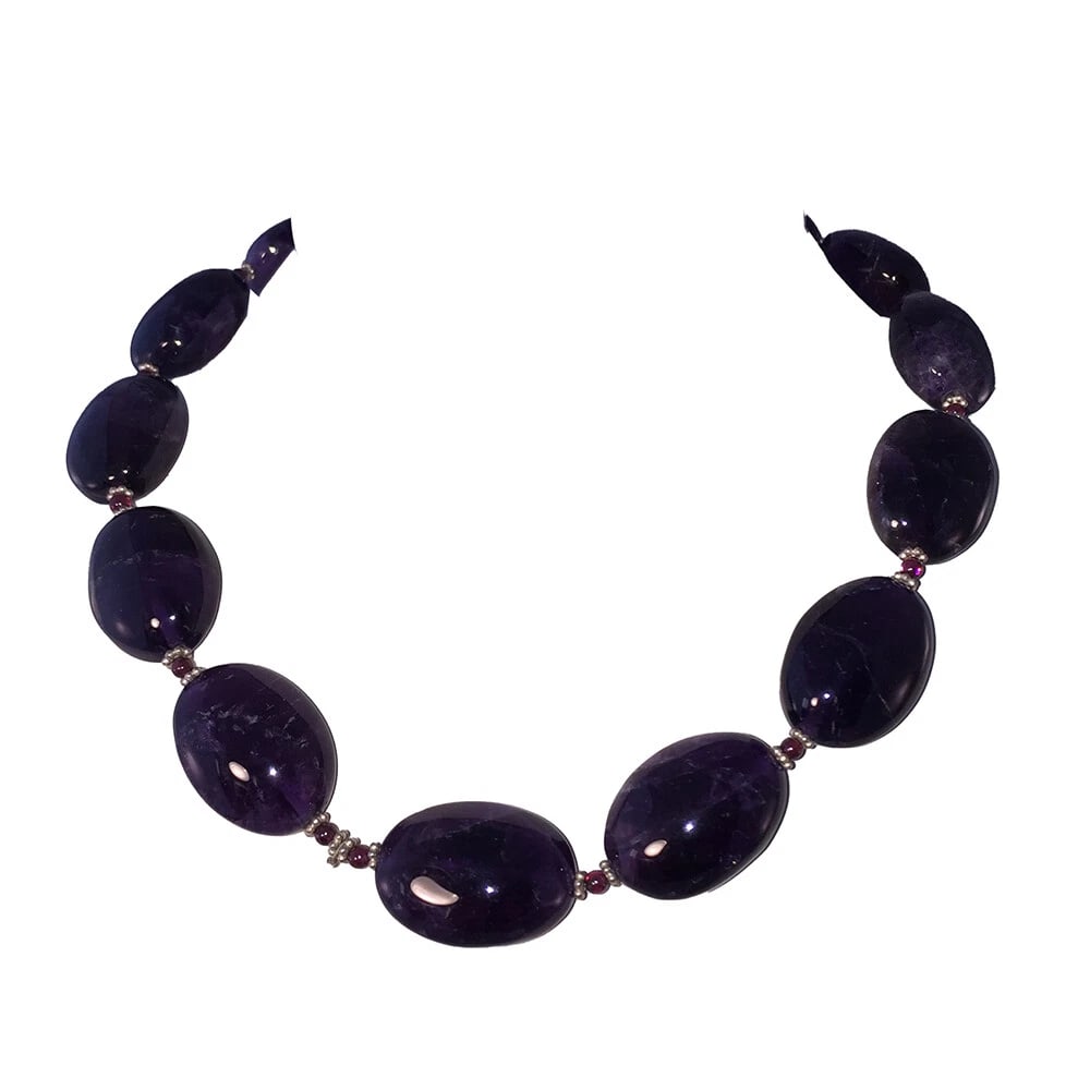 Amethyst Deep Purple Bead Necklace with Sterling Bead Accents - 2