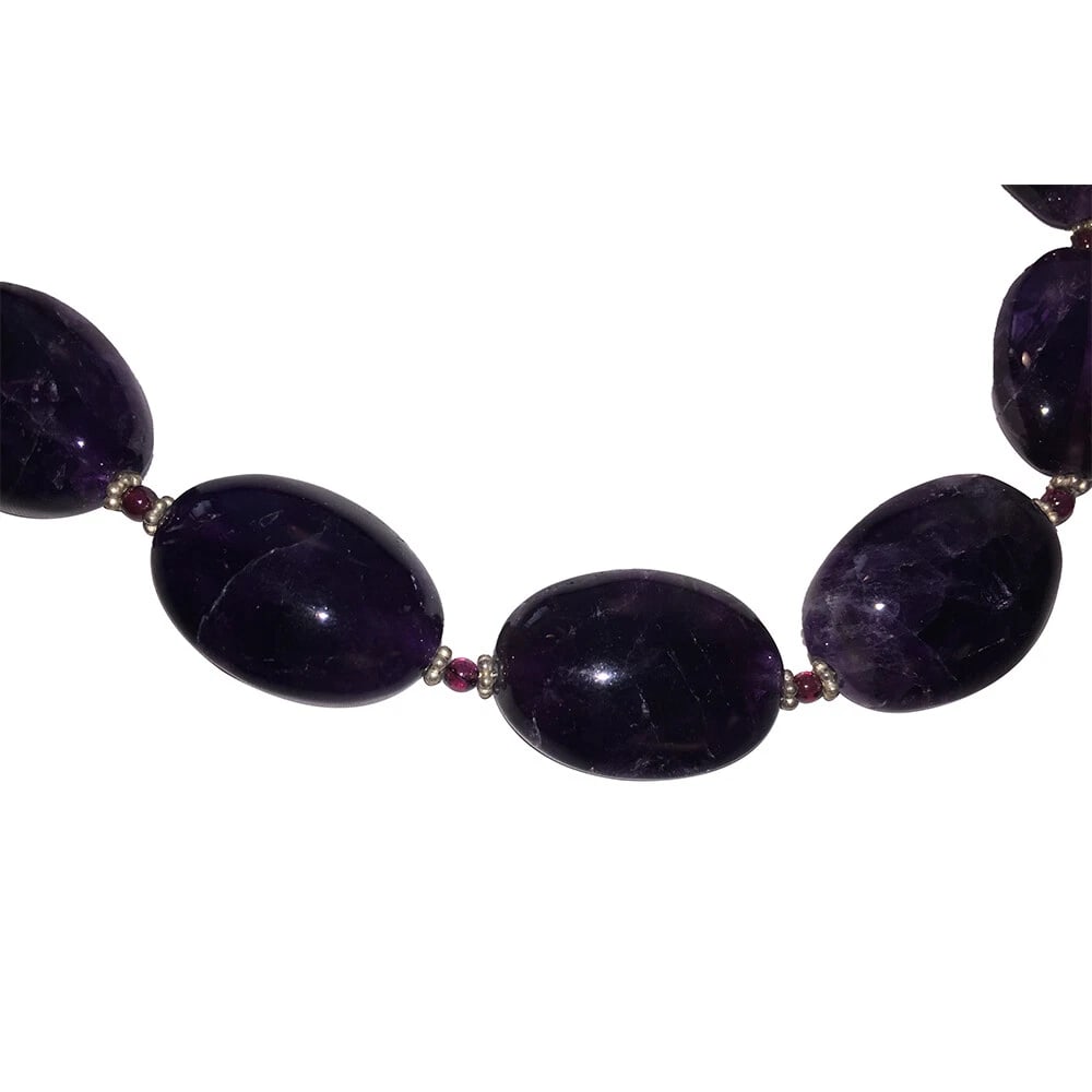 Amethyst Deep Purple Bead Necklace with Sterling Bead Accents - 3