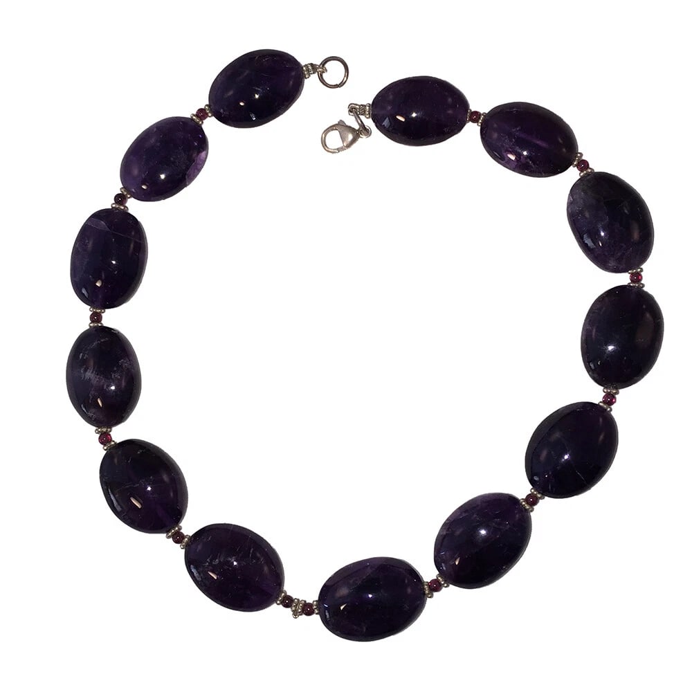 Amethyst Deep Purple Bead Necklace with Sterling Bead Accents - 4