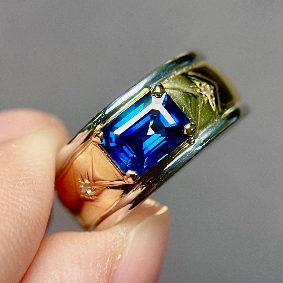 14K GOLD 1.32 CTW NATURAL SAPPHIRE & DIAMOND RING - 2