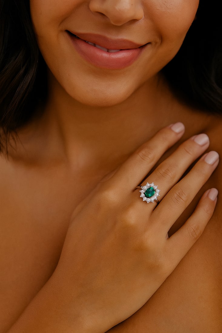 2.26cttw Natural Emerald & Natural Diamond Ring 14K White Gold 3.65 gr - 3