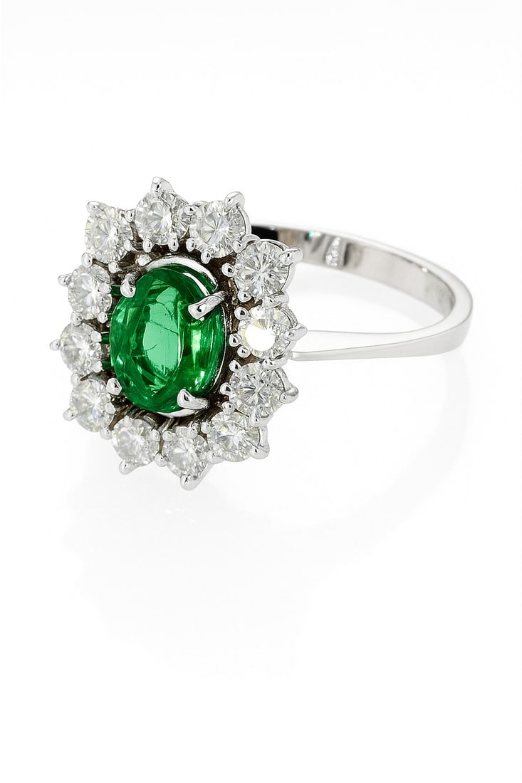 2.26cttw Natural Emerald & Natural Diamond Ring 14K White Gold 3.65 gr - 5