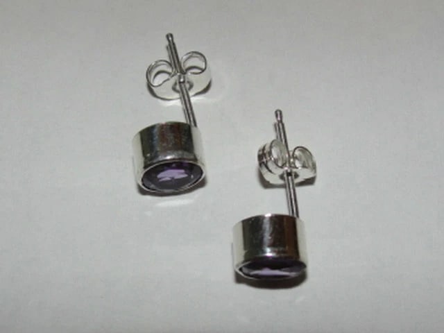 Sterling Silver Faceted Amethyst Bezel Set Earrings Birthstone February - 3