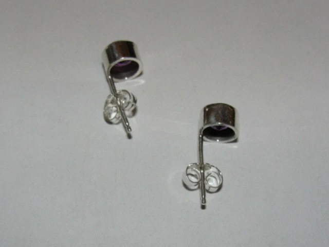 Sterling Silver Faceted Amethyst Bezel Set Earrings Birthstone February - 5