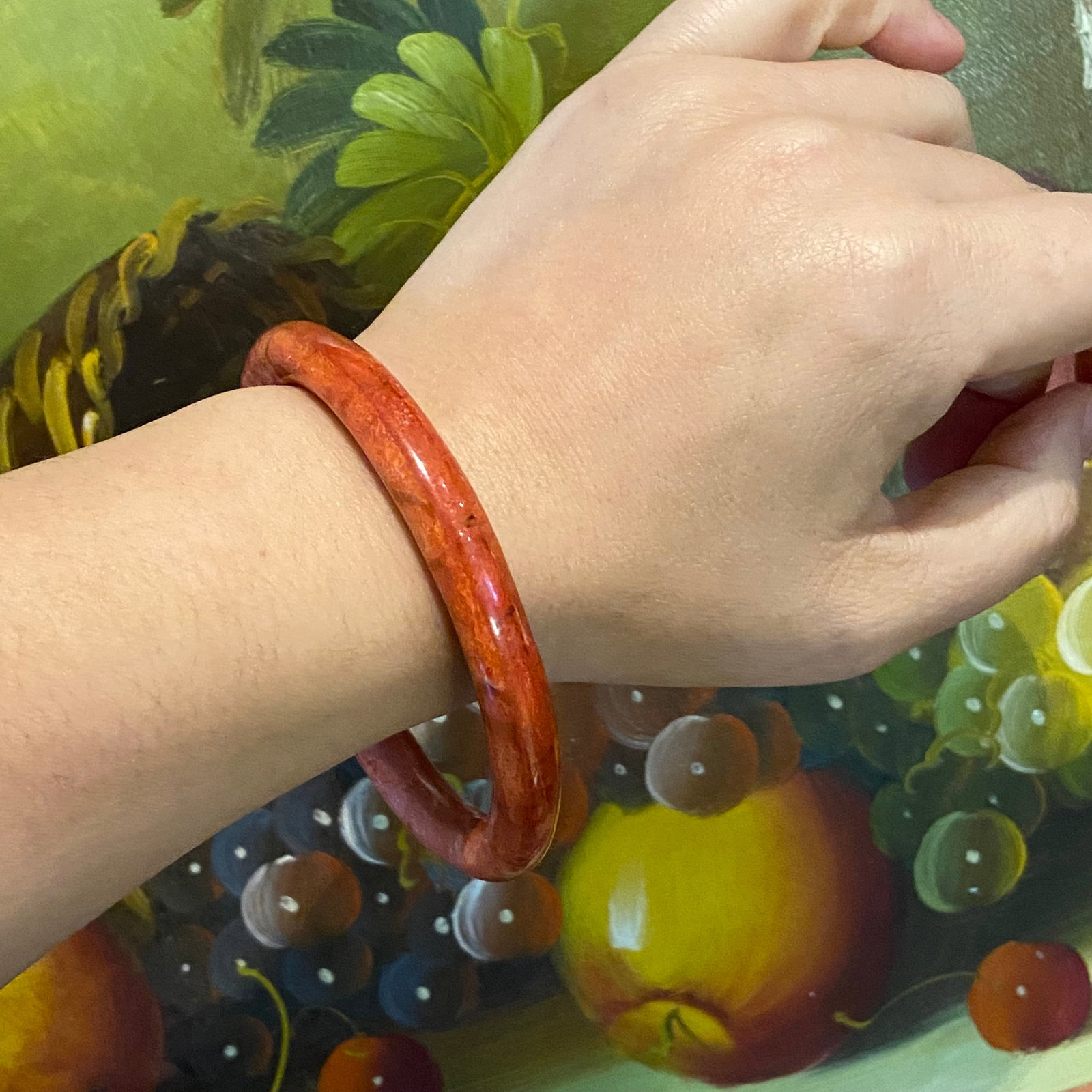 Antique Chinese Fossilized Apple Coral Healing Bracelet - 10