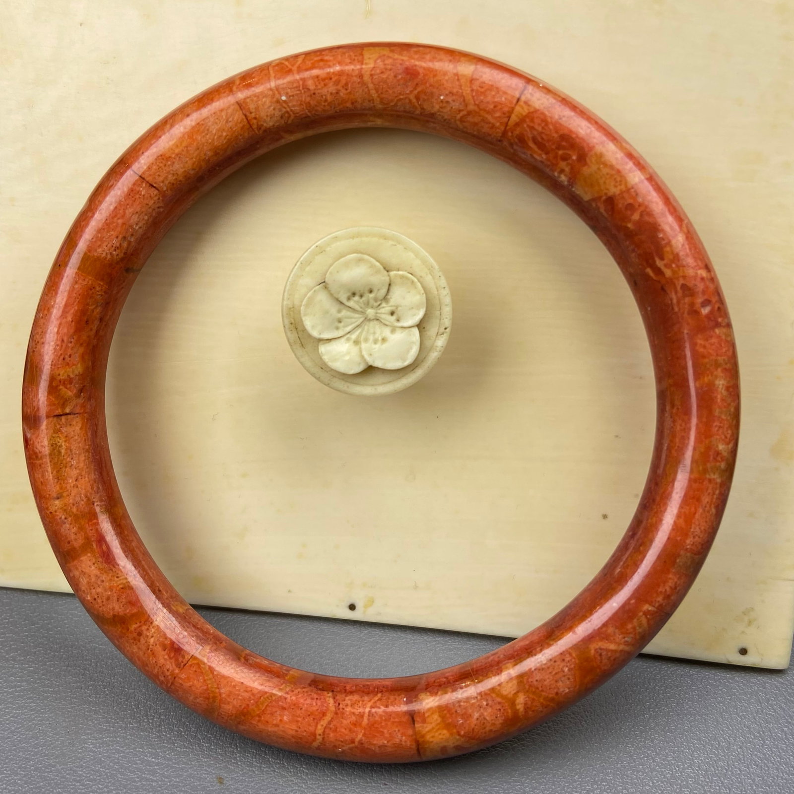 Antique Chinese Fossilized Apple Coral Healing Bracelet - 3