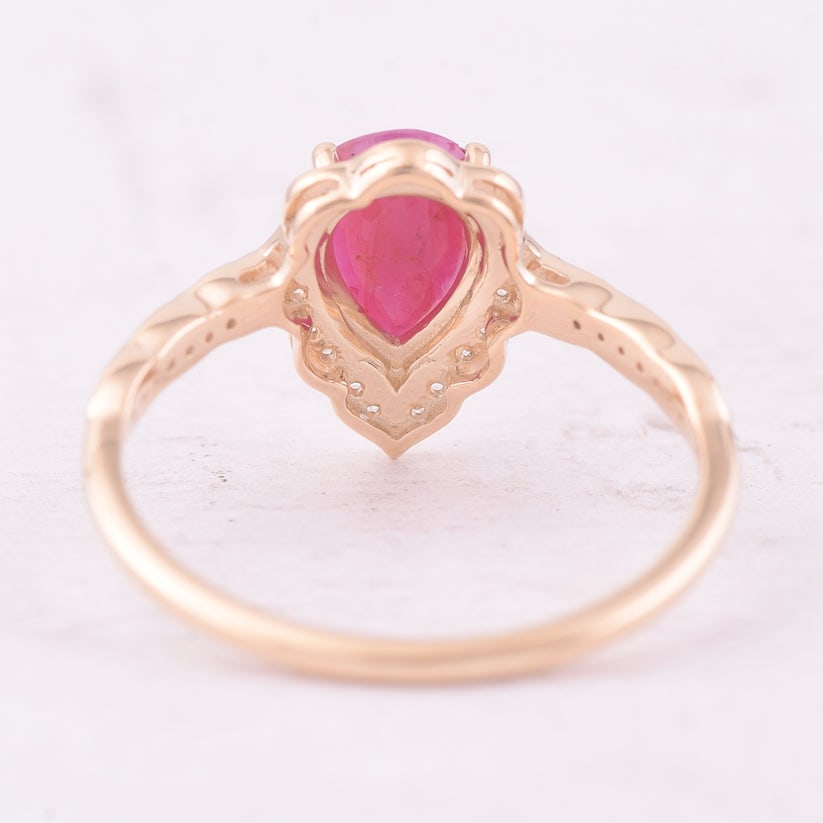 1.25 Ct Pear Ruby 9K Gold Ring - 3