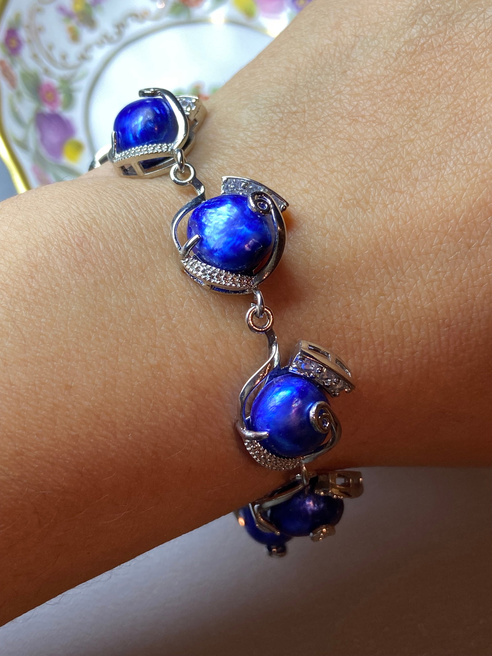 Blue Baroque Pearl silver Bracelet - 3
