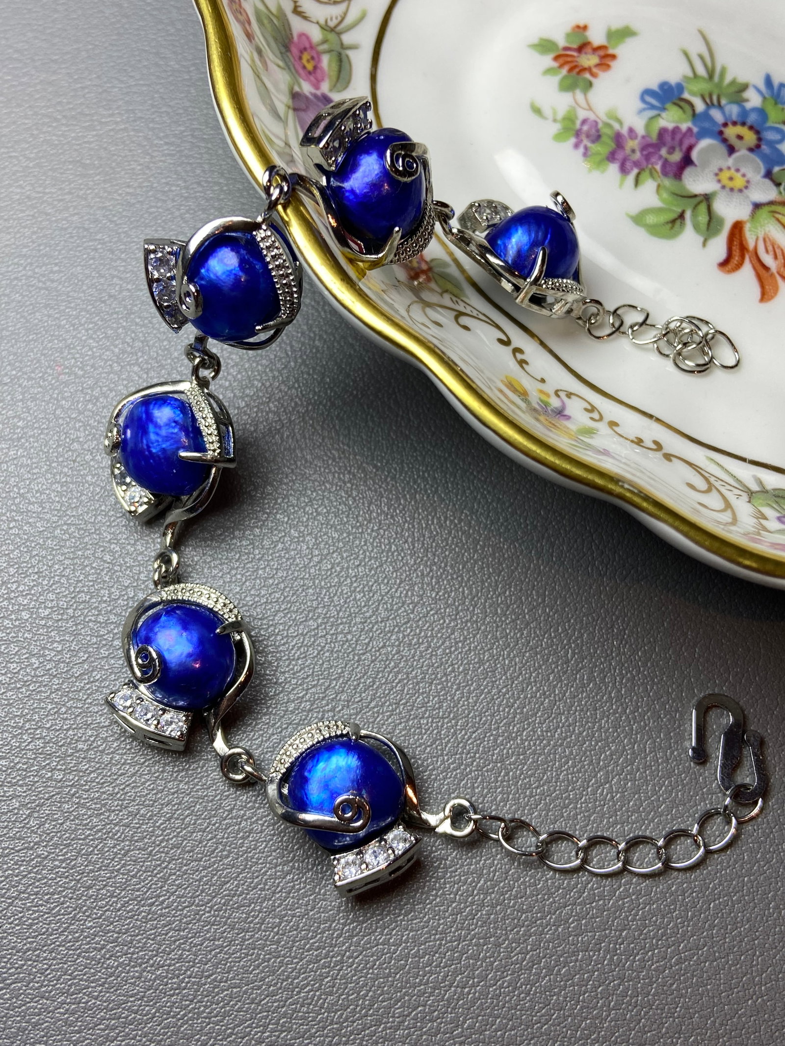 Blue Baroque Pearl silver Bracelet - 4