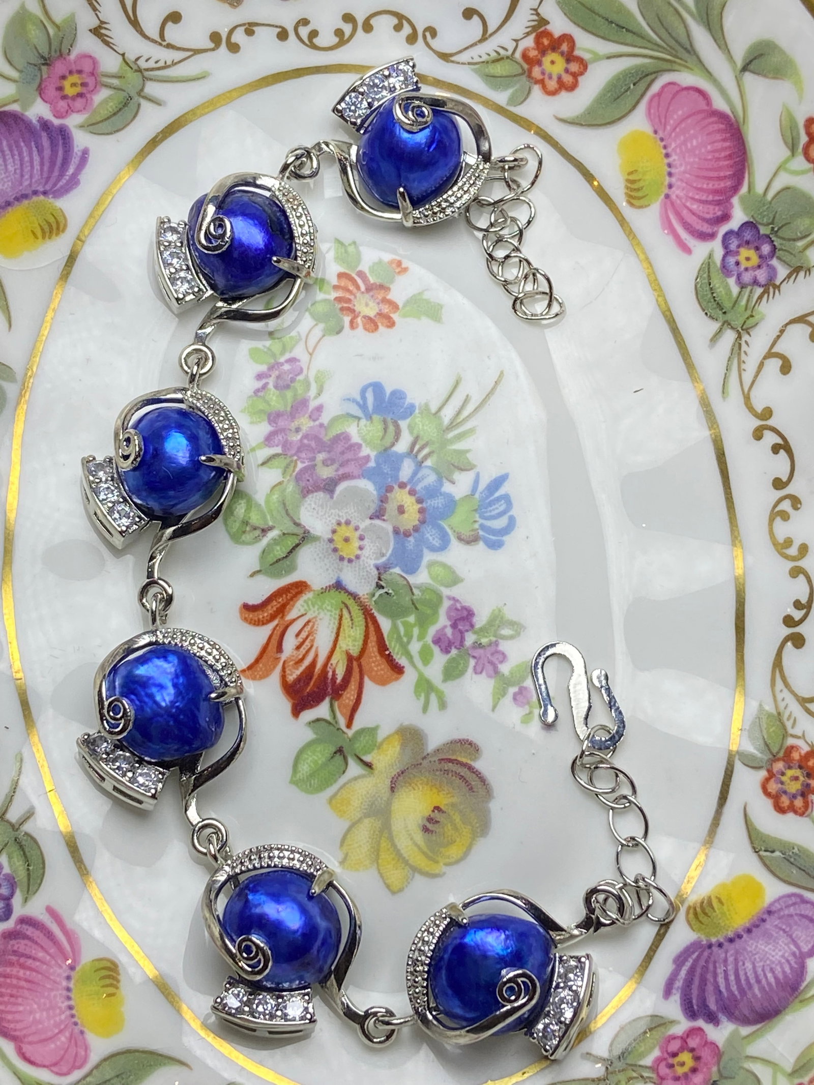Blue Baroque Pearl silver Bracelet - 7